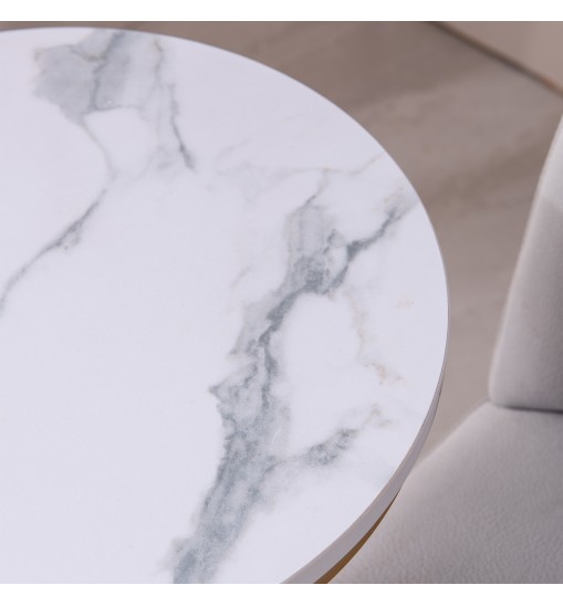Modern C-shaped end/side table,Golden metal frame with round marble color top-15.75'