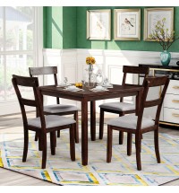 5 Piece Dining Table Set Industrial Wooden Kitchen Table and 4 Chairs for Dining Room (Espresso)