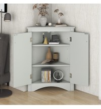 Triangle Bathroom Storage Cabinet with Adjustable Shelves, Freestanding Floor Cabinet for Home Kitchen