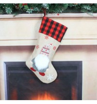 Christmas Stockings 19" Xmas Plaid Gnome Santa Stocking for Home Party Decoration