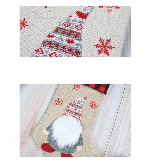 Christmas Stockings 19" Xmas Plaid Gnome Santa Stocking for Home Party Decoration