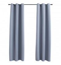 Blackout Curtains with Rings 2 pcs Gray 37"x63" Fabric