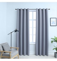 Blackout Curtains with Rings 2 pcs Gray 54"x63" Fabric