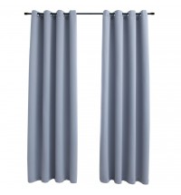 Blackout Curtains with Rings 2 pcs Gray 54"x63" Fabric