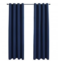 Blackout Curtains with Rings 2 pcs Navy Blue 54"x95" Fabric