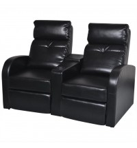 2-Seater Home Theater Recliner Sofa Black Faux Leather