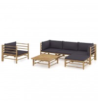 6 Piece Patio Lounge Set with Dark Gray Cushions Bamboo