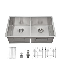 Lordear 33 Inch Undermount Sink Double Bowl 16 Gauge Stainless Steel Low Divide Kitchen Sink
