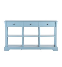 Console Sofa Table with Ample Storage; Retro Kitchen Buffet Cabinet Sideboard with Open Shelves and 3 Drawers; Accent Storage Cabinet for Entryway/Living Room Teal Blue Color