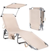 Adjustable Outdoor Recliner Chair with Canopy Shade