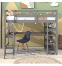 Loft Bed Twin with desk; ladder; shelves ; Gray