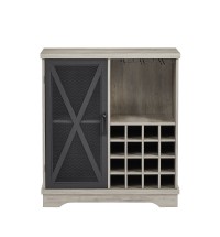 Single door wine cabinet with 16 wine storage compartments (Gray;  31.50" W*13.78" D*35.43" H)