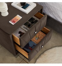 B108-TA Simple beautiful double-decker nightstand, metal legs with Electroplate, Brown Flannelette