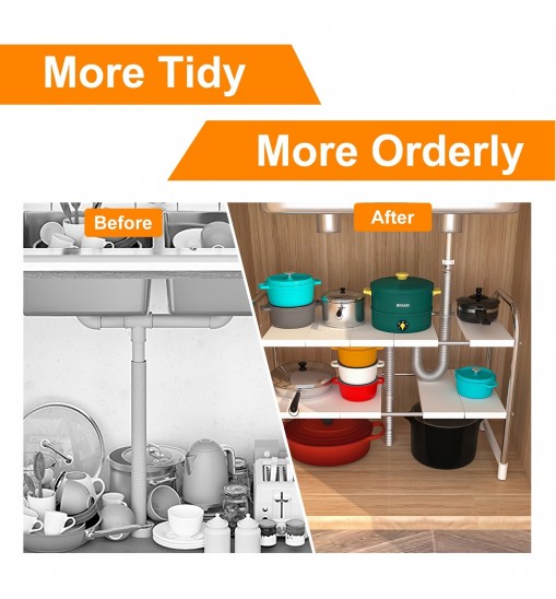 2 Tier Under Sink Organizer Retractable Kitchenware Rack Holders Space Saving Storage Shelf 55LBS Max Load