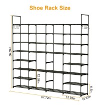 8-Tier 4-Row Shoe Rack Metal Shoe Storage Shelf Free Standing Large Shoe Stand 56 Pairs Shoe Tower Unit Tall Shoe Organizer with 2 Hooks for Entryway Closet Garage Bedroom