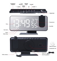 FM Radio LED Digital Smart Alarm Clock Watch Table Electronic Desktop Clocks USB Wake Up Clock with 180° Time Projection Snooze