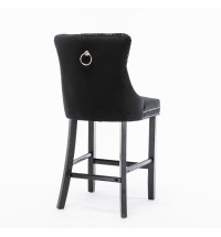 Furniture; Contemporary Velvet Upholstered Barstools with Button Tufted Decoration and Wooden Legs;  and Chrome Nailhead Trim;  Leisure Style Bar Chairs; Bar stools;  Set of 2