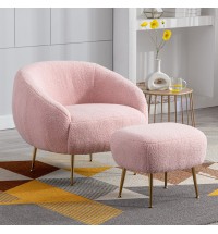 Modern Comfy Leisure Accent Chair; Teddy Short Plush Particle Velvet Armchair with Ottoman for Living Room