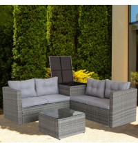 4 Piece Patio Sectional Wicker Rattan Outdoor Furniture Sofa Set with Storage Box Grey