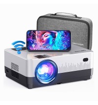 DBPOWER WiFi Projector; 9000L Full HD 1080p Video Projector with Carry Case; L22; Gray Black