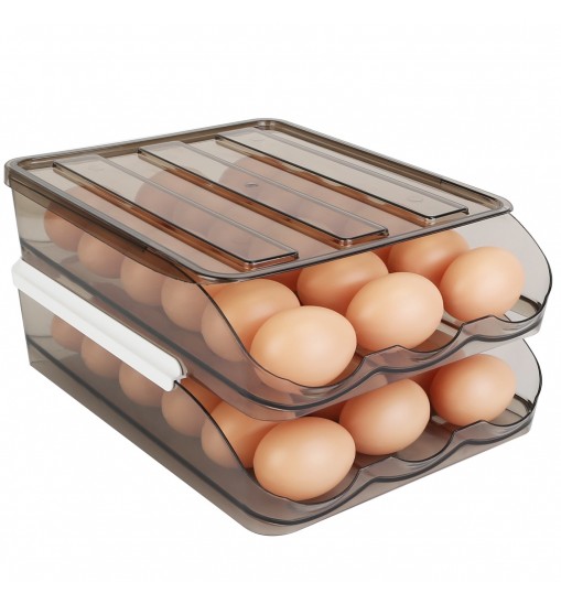 Egg Container Holder for Refrigerator Double Layer Egg Storage Box with Lid Automatic Rolling Egg Box Organizer Bin Tray Rack 36 Eggs