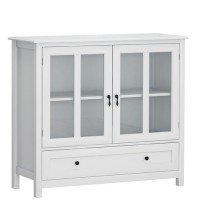 Buffet storage cabinet with double glass doors and unique bell handle