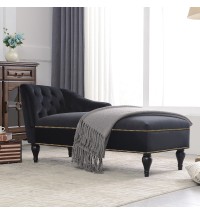 58" Velvet Chaise Lounge; Button Tufted Right Arm Facing Lounge Chair with Nailhead Trim & Solid Wood Legs for Living Room or Office;  Sleeper Lounge Sofa (Black)