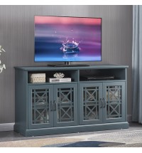 53” Wooden TV Console; Storage Buffet Cabinet; Sideboard with Glass Door and Adjustable Shelves; Console Table for Dining Living Room Cupboard; Dark Teal