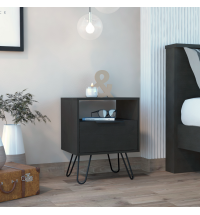 Nightstand Skyoner, Single Drawer, Hairpin Legs, Black Wengue Finish