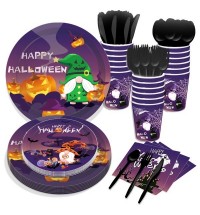Halloween Dwarf Faceless Paper Plates Party Plates and Napkins Birthday Disposable Tableware Party Supplie Set Party Dinnerware Serves 8 Guests for Plates, Napkins, Cups 68PCS