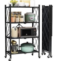 Metal Storage Shelves with Wheels Foldable Garage Shelving No Assembly Shelving Unit Collapsible Shelves for Kitchen Bathroom