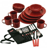 24-Piece Enamel Dinnerware Set, Red