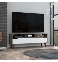 Tv Stand 2.0 For TV´s up 52" Bull, Three Open Shelves,Two Drawers, Dark Brown / White Finish