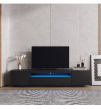 TV Cabinet Wholesale, Black TV Stand with Lights, Modern LED TV Cabinet with Storage Drawers, Living Room Entertainment Center Media