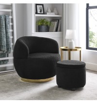 Barrel Chair with Gold Stainless Steel Base;  with Storage Ottoman;  Teddy Fabric