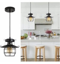Vintage Farmhouse Pendant Light Rustic Metal Caged Pendant Lights Black Cage Hanging Lamp for Kitchen Island Entryway Bedrooms Living Room Barn,Adjustable Height,E26 Bulb(1 Light)