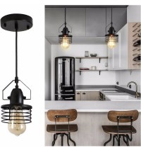 Industrial Black Pendant Light Metal Cage Pendant Lights Dining Room Hanging Lighting for Kitchen Island Living Room Bedroom Entryway Barn Farmhouse,Spring Shade,E26 Bulb(1 Light)