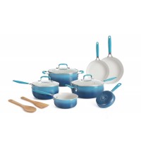 12-Pieces Porcelain Enamel Classic Ceramic Cookware Set, Ombre Teal