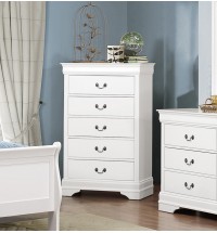Traditional Design White Finish 1pc Chest of 5 Drawers Antique Drop Handles Drawers Bedroom Furniture