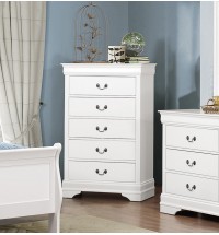 Traditional Design White Finish 1pc Chest of 5 Drawers Antique Drop Handles Drawers Bedroom Furniture