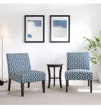 Modern Style 3pc Set Living Room Furniture 1 Side Table and 2 Chairs Blue Fabric Upholstery Wooden Legs