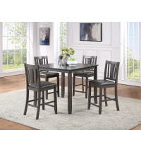 Grey Finish Dinette 5pc Set Kitchen Breakfast Counter height Dining Table w wooden Top Upholstered Cushion 4x High Chairs Dining room Furniture