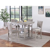 Dining Room Furniture Counter Height 5pc Set Square Table w Shelves Cushion Chairs Modern Contemporary Style