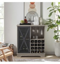 JHX Single door wine cabinet with 16 wine storage compartments (Gray, 31.50" W*13.78" D*35.43" H)