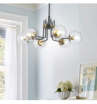 Modern American style chandelier-black gold iron-glass lampshade -6 bulbs