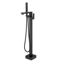 Single-Handle Freestanding Floor Mount Roman Tub Faucet Bathtub Filler with Hand Shower in Matte Black