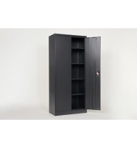 Metal Storage Cabinet with 2 Doors and 4 Shelves, Lockable Steel Storage Cabinet for Office, Garage, Warehouse,(Black)
