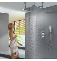 2-Handle 2-Spray High Pressure Ceiling Mount Shower Faucet in Matte Black (Valve Included)