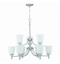 9-Light Brushed Nickle Finish Chandelier Tiered with Shade