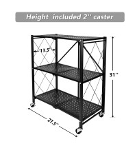 Simple Deluxe 3-Tier Heavy Duty Foldable Metal Rack Storage Shelving Unit with Wheels Moving Easily Organizer Shelves Great for Garage Kitchen Holds up to 750 lbs Capacity, Black